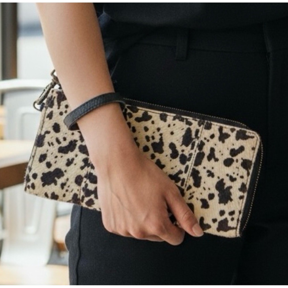 MYRA BAG Cowhide Hair Wristlet Wallet Brown Ivory Spotted Western Boho Country